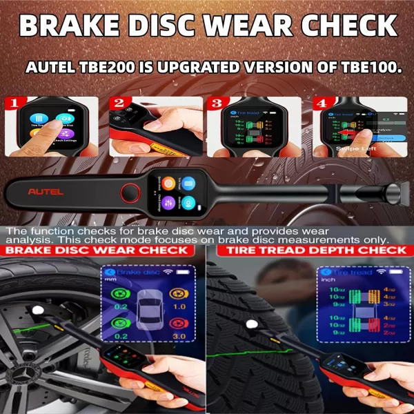 Autel MaxiTPMS TBE200 Tire Tread Depth &amp; Brake Disc Wear 2in1Tester with Dual Camera Real-time Data No Need to Remove Wheel During Testing Better Performance with ITS600 Tire Tread Depth &amp; Brake Disc Wear 2in1Tester with Dual Camera Real-time Data No Need to Remove Wheel During Testing Better Performance with ITS600)