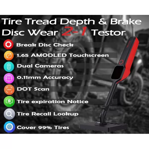 Autel MaxiTPMS TBE200 with Screen Wiper Tire Tread Depth &amp; Brake Disc Wear Examiner Touchscreen Real-time Tire Health Tire ID Scan Reports &amp; Repair Tips On ITS600