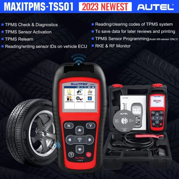 Autel MaxiTPMS TS501 TPMS Programming Tool, 2023 Upgraded Car TPMS Scan Tool of TS408, TS401, Activate/Relearn All Known TPMS Sensors, Program Autel MX-Sensor [315 &amp; 433MHz], TPMS Diagnostics &amp; Reset