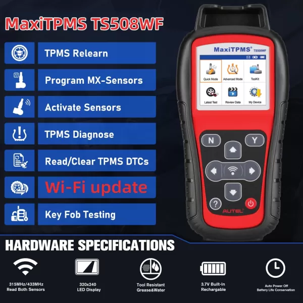 Autel MaxiTPMS TS508 Plus Extra Screen Wiper TPMS Relearn and Reset Tool MX Sensor Programming DTCs Check and Remove Quick and Advance Mode Tire Sensor ID Read and Clone Better TS408 