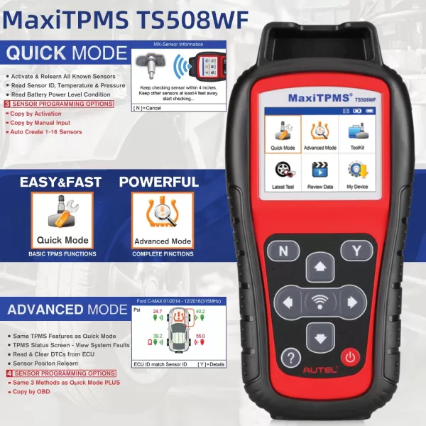 Autel MaxiTPMS TS508 Plus Extra Screen Wiper TPMS Relearn and Reset Tool MX Sensor Programming DTCs Check and Remove Quick and Advance Mode Tire Sensor ID Read and Clone Better TS408 