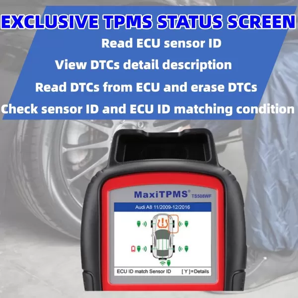 Autel MaxiTPMS TS508 Plus Extra Screen Wiper TPMS Relearn and Reset Tool MX Sensor Programming DTCs Check and Remove Quick and Advance Mode Tire Sensor ID Read and Clone Better TS408 