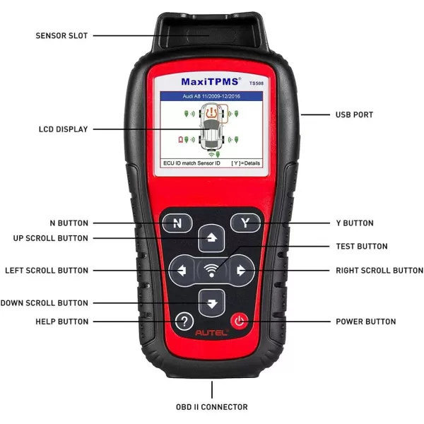 Autel MaxiTPMS TS508 Plus Extra Screen Wiper TPMS Relearn and Reset Tool MX Sensor Programming DTCs Check and Remove Quick and Advance Mode Tire Sensor ID Read and Clone Better TS408 