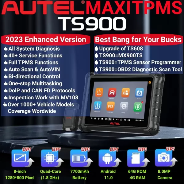 Autel MaxiTPMS TS508 TPMS Relearn/Activate/Reset/Diagnosis scan Tire Sensor Tool Quick &amp; Advance Mode Program MX Sensor Diagnostic Sensors ID Read/Clear TPMS DTCs