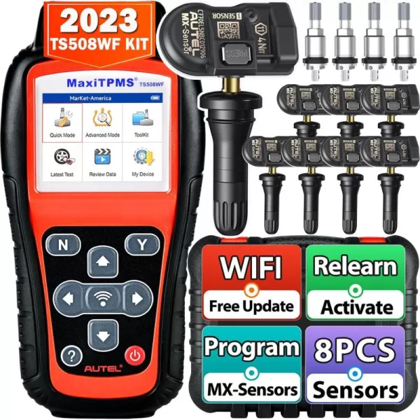 Autel MaxiTPMS TS508WF KIT [2023 Enhanced WiFi Ver. of TS508 KIT], Plus $300 8PCS 315MHz+433MHz MX-Sensor + 4PCS Metal Valves, WiFi TPMS Relearn/Program/Activate Scan Tool, Upgrade of TS508K TS601