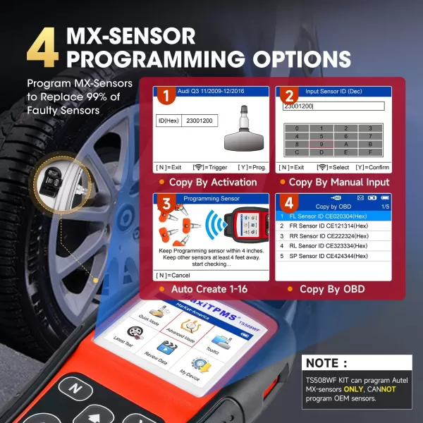 Autel MaxiTPMS TS508WF KIT TPMS Programming Tool, 2023 Newest WiFi Ver. of TS508 with $300 8PCS 4-in-1 MX-Sensor + 4PCS Metal Valve, Up of TS508K TS501 TS408 TS601, TPMS Relearn, Activate, Diagnostics