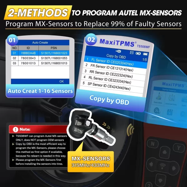 Autel MaxiTPMS TS508WF KIT TPMS Programming Tool, 2023 WiFi Ver. Upgrade of TTS508K TS508 TS501 TS408 w/ $150 4PCS 2-in-1 Press-in MX-Sensors, Activate/Relearn/Diagnosis All Sensors, Read/Clear DTCs