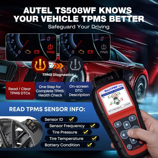 Autel MaxiTPMS TS508WF KIT TPMS Tool, 2023 WiFi Ver. of TS601/ TS508K/ TS508, with $120 4PCS 315+433Mhz MX-Sensors, TPMS Programming, OBD Relearn/Activate, Clear TPMS DTCs, Lifetime Free Updates