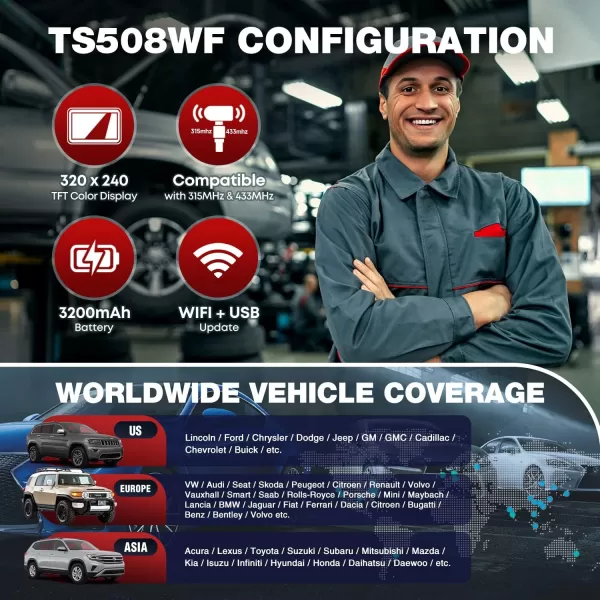 Autel MaxiTPMS TS508WF KIT TPMS Tool, 2023 WiFi Ver. of TS601/ TS508K/ TS508, with $120 4PCS 315+433Mhz MX-Sensors, TPMS Programming, OBD Relearn/Activate, Clear TPMS DTCs, Lifetime Free Updates