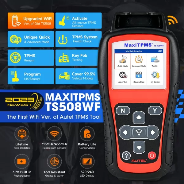 Autel MaxiTPMS TS508WF TPMS Programming Tool, 2023 Newest WiFi Ver. of TS508 TS501 TS408 TS601, Tire Pressure Monitor, Program MX-Sensors 315/433MHz, Relearn Activate All Sensors, TPMS Reset/Diagnose