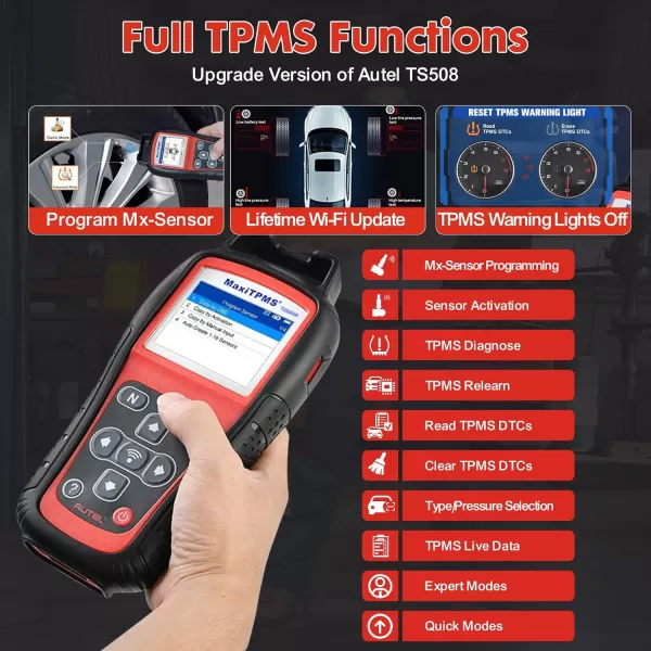 Autel MaxiTPMS TS508WF TPMS Relearn Tool, 2023 Enhanced TS508 Wi-Fi Version, Mx-Sensor TPMS Progamming Tool, One-Click TPMS Diagnose &amp; Reset, Activate All Sensors, Live Data, Read/Clear TPMS DTCs