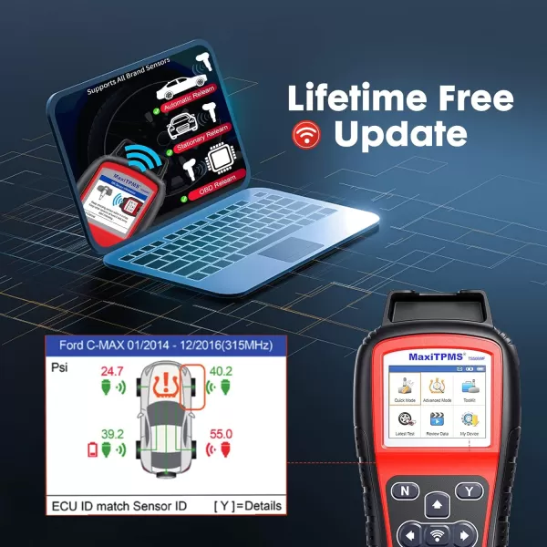 Autel MaxiTPMS TS508WF TPMS Relearn Tool, 2023 Enhanced TS508 Wi-Fi Version, Mx-Sensor TPMS Progamming Tool, One-Click TPMS Diagnose &amp; Reset, Activate All Sensors, Live Data, Read/Clear TPMS DTCs