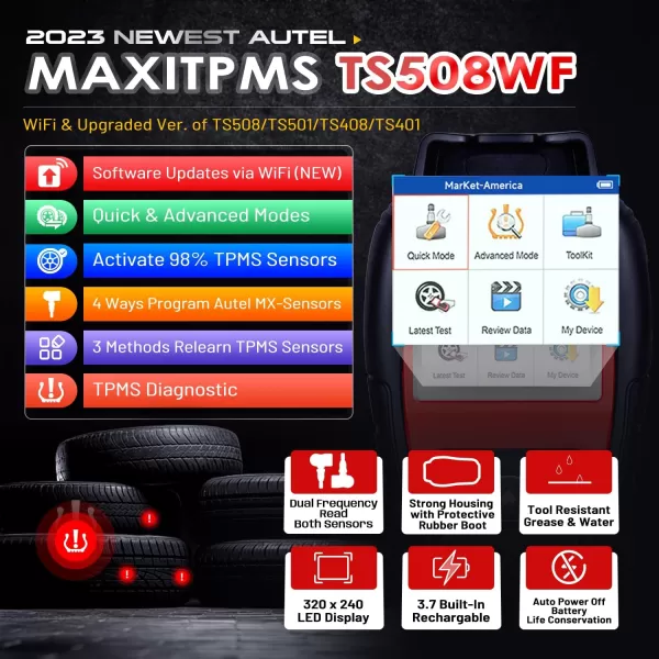 Autel MaxiTPMS TS508WF TPMS Relearn Tool, 2023 Newest WiFi Upgrade of TS508, TS501, TS408, Activate/Relearn All Sensors, Program MX-Sensors , TPMS Reset/Diagnosis, Read/Clear TPMS Code, TPMS Reset/Diagnosis, Read/Clear TPMS Code)