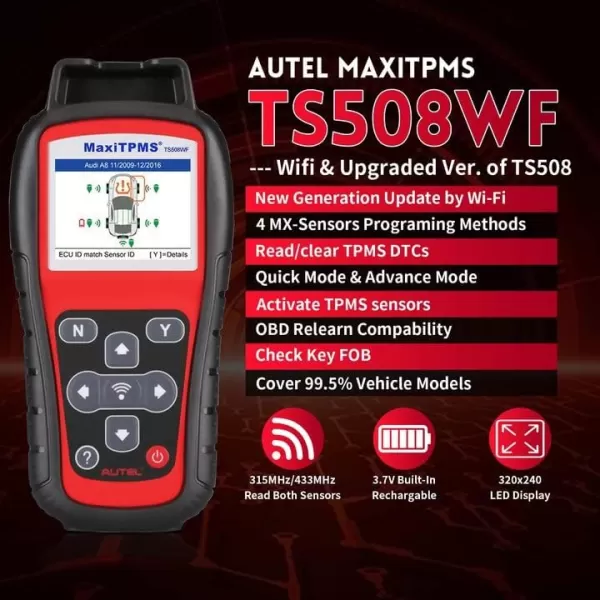 Autel MaxiTPMS TS508WF TPMS Relearn Tool - 2023 Newest WiFi Ver. of TS508/TS601, Activate/Relearn/Reset/Diagnosis All Sensors, Program MX Sensor, TPMS Programming Tool Quick &amp; Advance Mode