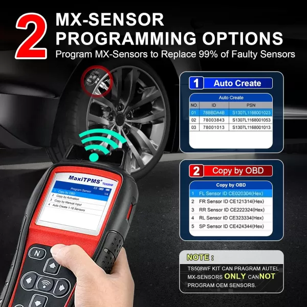 Autel MaxiTPMS TS508WF WiFi TPMS Programming Tool, 2023 Updated Ver. of TS508/TS601, Program MX-Sersors 315/433MHz, Relearn/Activate All Sensors, Read/Clear DTCs, TPMS Reset, Support Lifetime Update