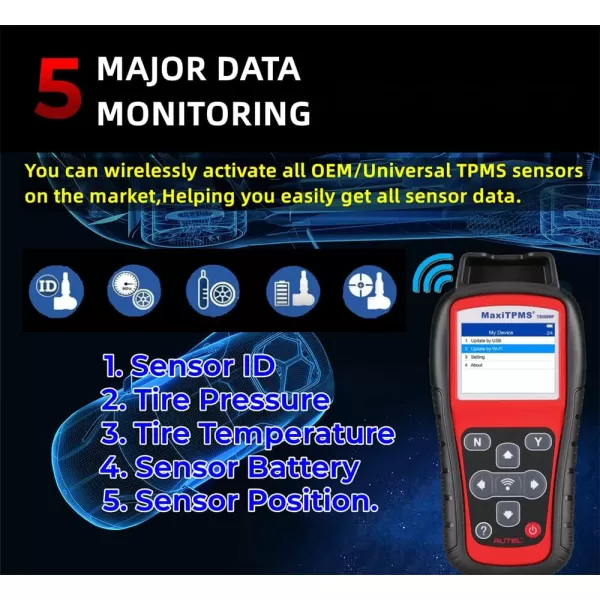 Autel MaxiTPMS TS508WF WiFi TS508 MX Sensor Programming TPMS Diagnostic OBD Relearn Activate Read Copy TPMS Sensor Read/Clear TPMS DTCs Free Lifetime Update Better TS408 Lite of TS608 ITS600 MS906TS