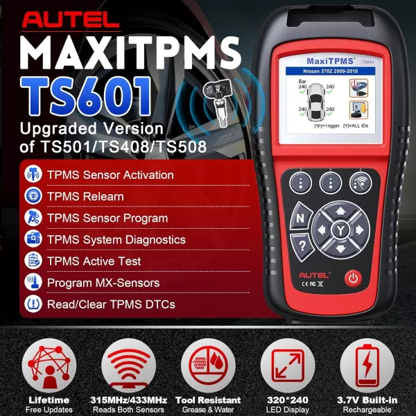 Autel MaxiTPMS TS601 TPMS Relearn Tool - TPMS Programming Tool Upgrade of Autel TS508K/TS508/TS501/TS408/TS401, Activate/Relearn All Known TPMS Sensors, Program MX-Sensors , TPMS Reset, TPMS Reset)