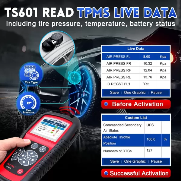 Autel MaxiTPMS TS601 TPMS Relearn Tool - TPMS Programming Tool Upgrade of Autel TS508K/TS508/TS501/TS408/TS401, Activate/Relearn All Known TPMS Sensors, Program MX-Sensors , TPMS Reset, TPMS Reset)