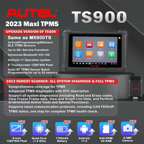 Autel MaxiTPMS TS900, Autel TPMS Programming Tool, Autel Scanner, Program MX Sensor, Full TPMS, Bi Directional Control, All System Diagnostics, Better TS408 TS508 TS608 MX808 MX900 Same as MX900TS