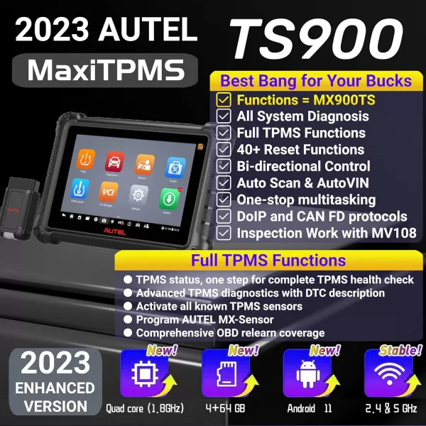 Autel MaxiTPMS TS900 TPMS Programming Tool Sensor Programmer Vehicle Diagnostic Scan Tool OBD2 Code Reader Full TPMS Functions Same as MX900TS Upgraded from TS608 MaxiCOM MK808TS MX808TS MP808S