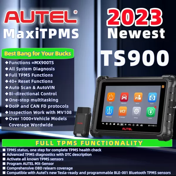 Autel MaxiTPMS TS900 obd2 Scanner TPMS Sensors Programming Tool Upgrade of Autel Scanner TS608 Same as MX808 All System Diagnostic Active Test 40+Services Sensor Program/Relearn Better TS408 508 MK808