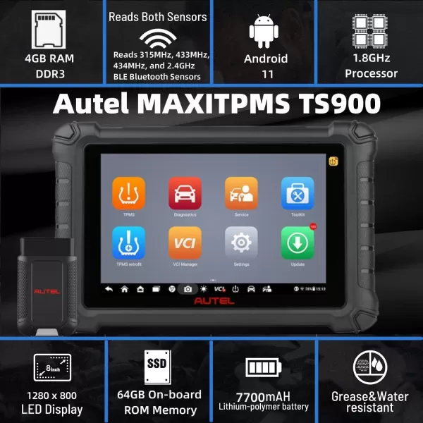 Autel MaxiTPMS TS900 obd2 Scanner TPMS Sensors Programming Tool Upgrade of Autel Scanner TS608 Same as MX808 All System Diagnostic Active Test 40+Services Sensor Program/Relearn Better TS408 508 MK808