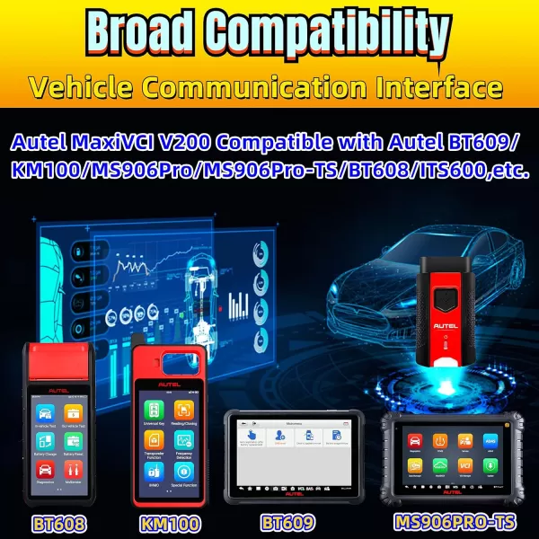 Autel MaxiVCI V200 VCI200 OBD2 Bluetooth Connector Adapter Vehicle Communication Interface Work with Vehicle OBD2 Scanner MS906PRO MS906PRO-TS KM100 BT608 ITS600 BT609