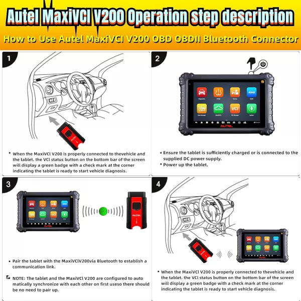 Autel MaxiVCI V200 VCI200 OBD2 Bluetooth Connector Adapter Vehicle Communication Interface Work with Vehicle OBD2 Scanner MS906PRO MS906PRO-TS KM100 BT608 ITS600 BT609