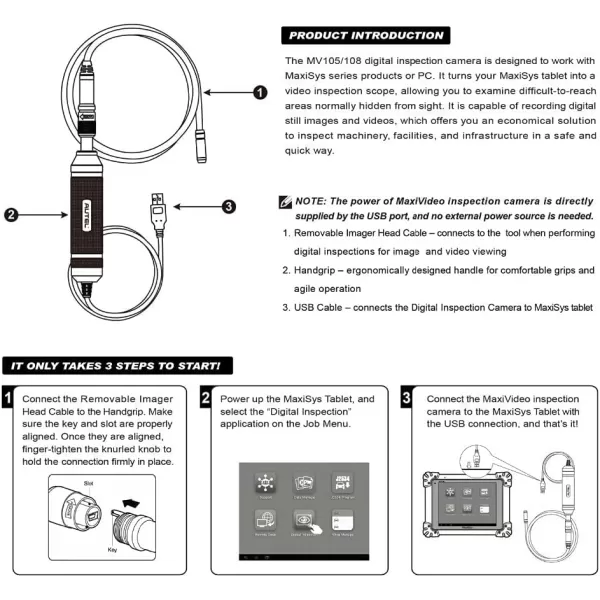 Autel MaxiVideo MV105 Digital Video Scope with Waterproof Imager Head and Cable USB Connection Compatible with PC MS906S MS906BT MS906TS MK906BT MK908P MS908P MS908S Pro MS909 MS919 MS Ultra MS Elite