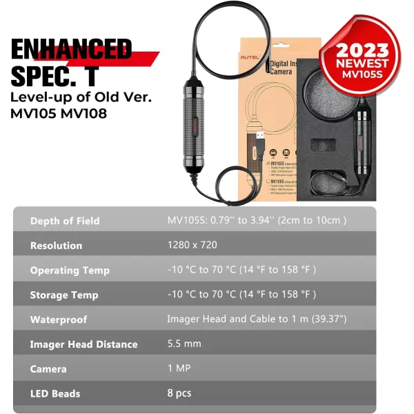 Autel MaxiVideo MV105S Digital Inspection Camera, 5.5mm Diameter Waterproof Industrial Endoscope with Super Bright LED, 39.37 '' Flexible Snake Cable, Compatible with Autel MaxiCOM MaxiSYS series &amp; PC