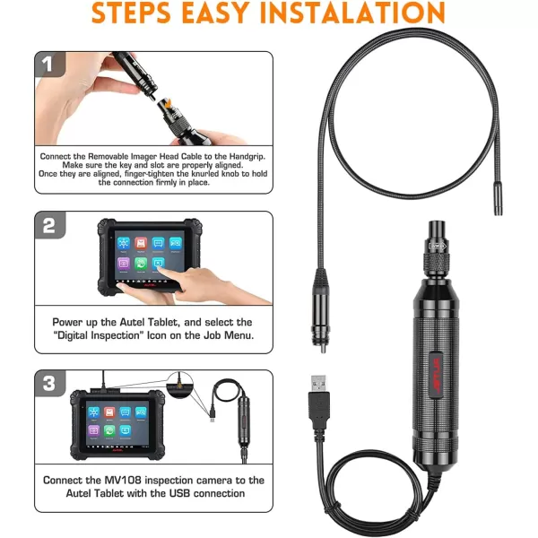 Autel MaxiVideo MV108 Digital Inspection Camera, Video Scope for MS906BT/MK906BT/MS906TS/MK908/MS908S Pro/Elite/MS909/ MS919/Ultra/MS908CV with USB Port, 640x480P, 8.5mm Imager Head
