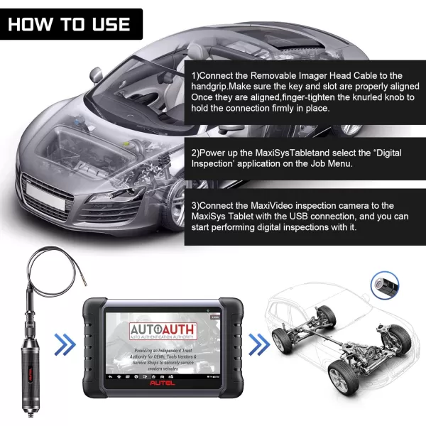 Autel MaxiVideo MV108 Inspection Camera - 8.5mm Diameter, Compatible with MS906TS/MS906BT/MS908P/MK808, Upgraded Waterproof Inspection Camera and Cable USB