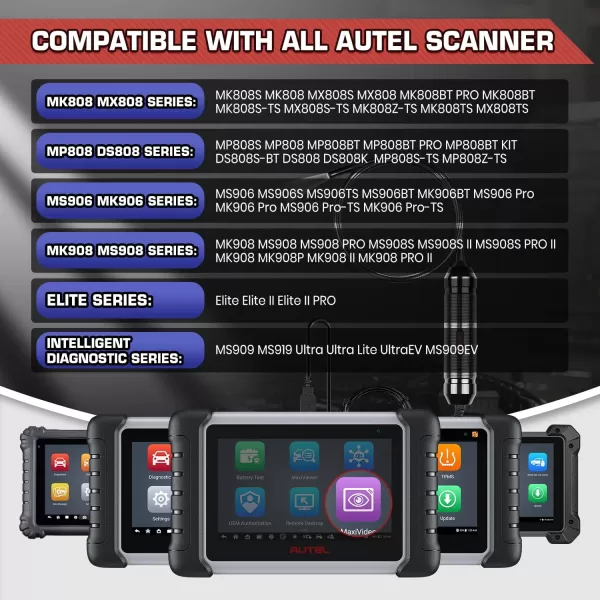 Autel MaxiVideo MV108S Digital Inspection Camera, 2MP 1920x1080, Waterproof USB Endoscope, 8.5mm Ultra-Slim Borescope Snake Camera + LED Light, Work with Autel Scanner &amp; PC, MV108 MV105S MV105 Upgrade