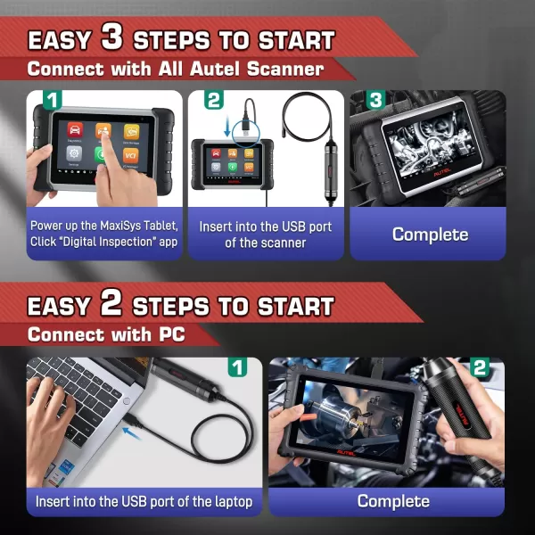 Autel MaxiVideo MV108S Digital Inspection Camera, 2MP 1920x1080, Waterproof USB Endoscope, 8.5mm Ultra-Slim Borescope Snake Camera + LED Light, Work with Autel Scanner &amp; PC, MV108 MV105S MV105 Upgrade