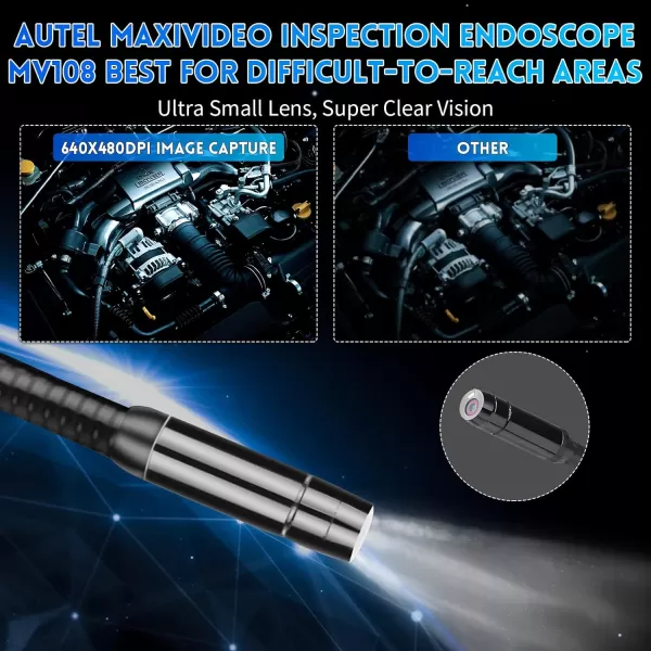 Autel MaxiVideo MV108S Inspection Camera - 8.5mm Diameter Digital Borescope Inspection Camera, Compatible Scanner MK906PRO/MK808/MX808/MK808Z-BT/MP808/ultra, Upgraded Inspection Camera