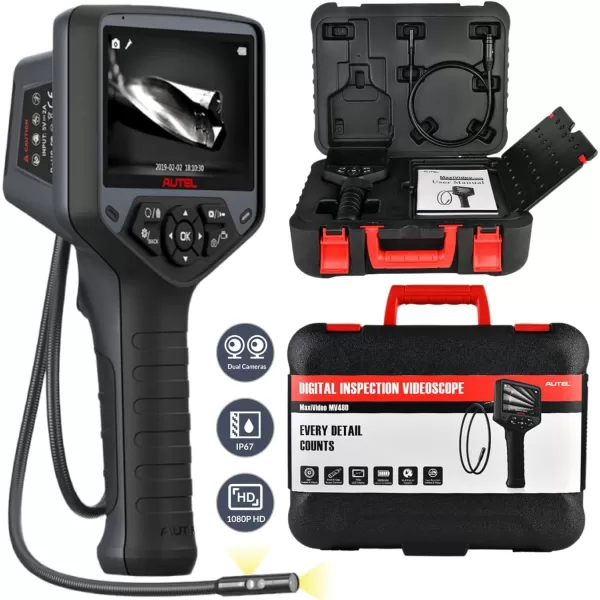 Autel MaxiVideo MV480 Industrial Endoscope/Borescope Dual Lens Video Scope with a Waterproof Cable Car Inspection Digital Camera 7X Zoom Audio Annotation 360°Rotation Advanced MV460 Mv108 MV160