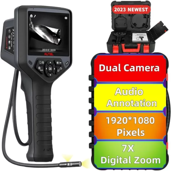 Autel MaxiVideo MV480 Industrial Endoscope/Borescope Dual Lens Video Scope with a Waterproof Cable Car Inspection Digital Camera 7X Zoom Audio Annotation 360°Rotation Advanced MV460 Mv108 MV160