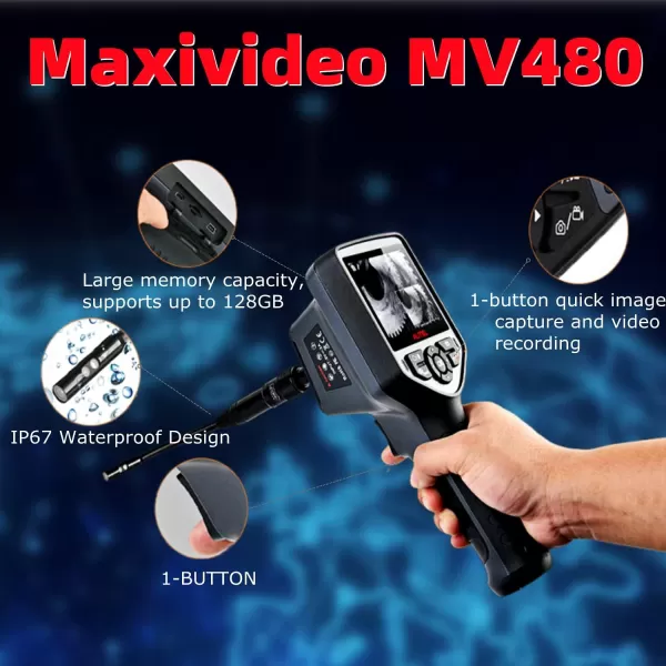 Autel MaxiVideo MV480 Industrial Endoscope/Borescope Dual Lens Video Scope with a Waterproof Cable Car Inspection Digital Camera 7X Zoom Audio Annotation 360°Rotation Advanced MV460 Mv108 MV160