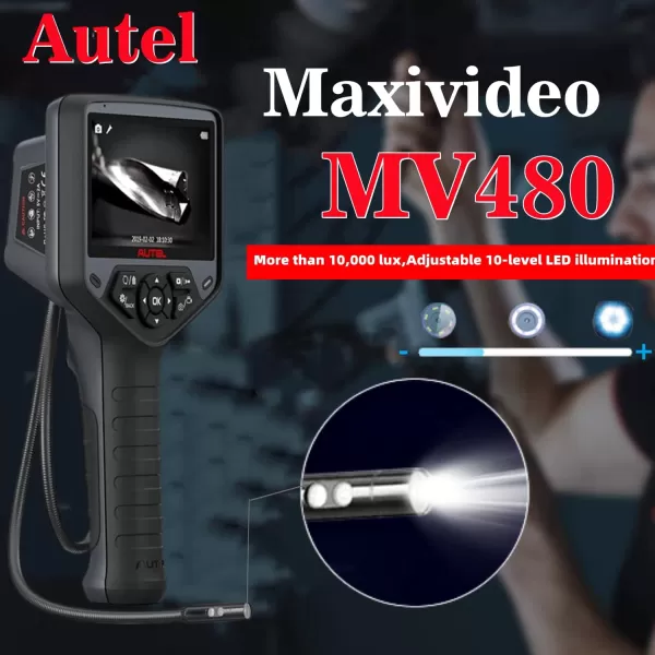 Autel MaxiVideo MV480 Industrial Endoscope/Borescope Dual Lens Video Scope with a Waterproof Cable Car Inspection Digital Camera 7X Zoom Audio Annotation 360°Rotation Advanced MV460 Mv108 MV160