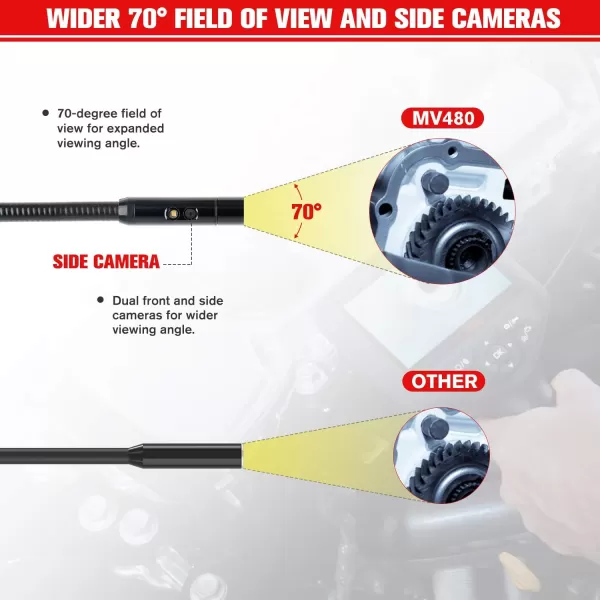 Autel MaxiVideo MV480 Inspection Camera, 2023 Newest 1080P HD Industrial Endoscope Video Scope, Videoscope with Audio Annotation, Dual Cameras, 360°Rotation, 7 X Zoom, Upgraded Ver. of MV460