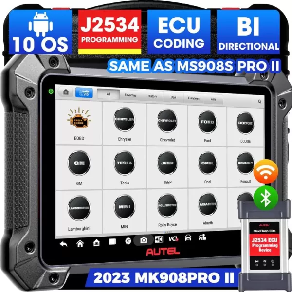 Autel Maxicom MK908 Pro II Scanner: 2023 J2534 Programming Tool, Level Up of MS908S Pro II/Elite II, ECU Program Coding As MS Ultra MS919, Bi-Directional, 36+ Services, AutoScan 2.0, Android 10 FCA