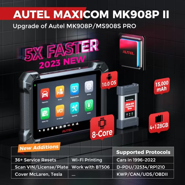 Autel Maxicom MK908 Pro II Scanner: 2023 J2534 Programming Tool, Level Up of MS908S Pro II/Elite II, ECU Program Coding As MS Ultra MS919, Bi-Directional, 36+ Services, AutoScan 2.0, Android 10 FCA