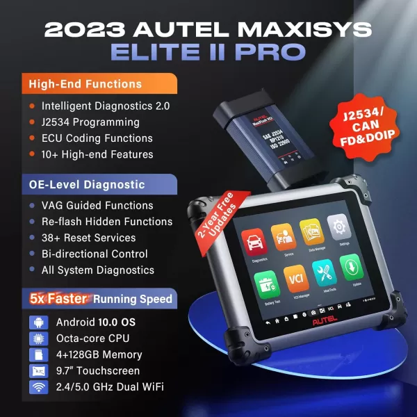Autel Maxisys Elite II Pro Scanner 2023, 2-Year Free Update , Intelligent Diagnostic 2.0, Upgrade of MS Ultra/MS908S Pro II, J2534 Programming &amp;Coding, 38+ Resets Active Test, CANFD &amp;DoIP, Intelligent Diagnostic 2.0, Upgrade of MS Ultra/MS908S Pro II, J2534 Programming &amp;Coding, 38+ Resets Active Test, CANFD &amp;DoIP)