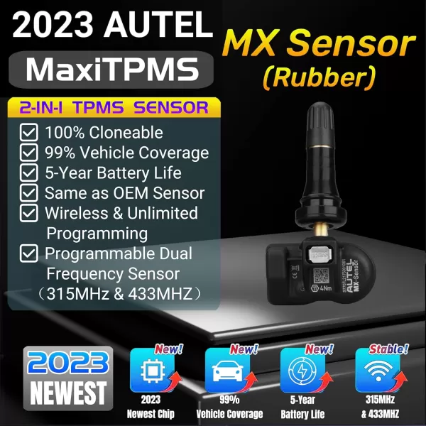 Autel Maxitpms MX Sensor 8pcs Pack with Rubber Stem TPMS Sensor 315MHz/433MHz Universal Tire Replacement Sensor Work with TS401/TS408/TS601/TS508/TS601/TS608/MK808TS/ms906ts/its600