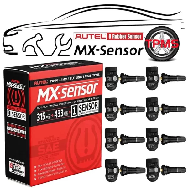Autel Maxitpms MX Sensor 8pcs Pack with Rubber Stem TPMS Sensor 315MHz/433MHz Universal Tire Replacement Sensor Work with TS401/TS408/TS601/TS508/TS601/TS608/MK808TS/ms906ts/its600