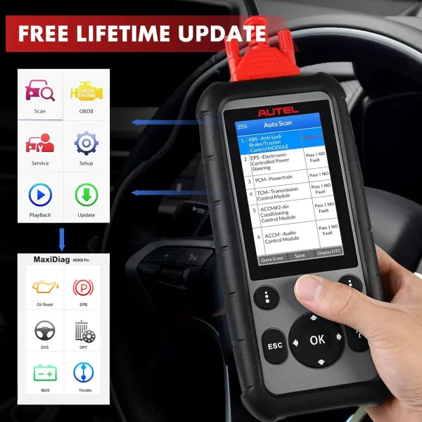 Autel OBD2 Scanner MD806 Pro - Full System Diagnostic Scan Tool with 7 Special Services, Upgrade Ver. of MD802/ MD805/ MD806/ MD808, Oil Reset, EPB, SAS, BMS, Throttle, Free Update &amp; Report Print
