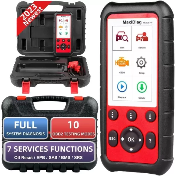 Autel OBD2 Scanner MaxiDiag MD808 Pro All System Diagnostic Scan Tool Upgraded of MaxiCheck Pro/ MD806/ MD805/ MD802 Oil and Battery Reset Registration Parking Brake Pad Relearn SAS/SRS/ABS/EPB/BMS