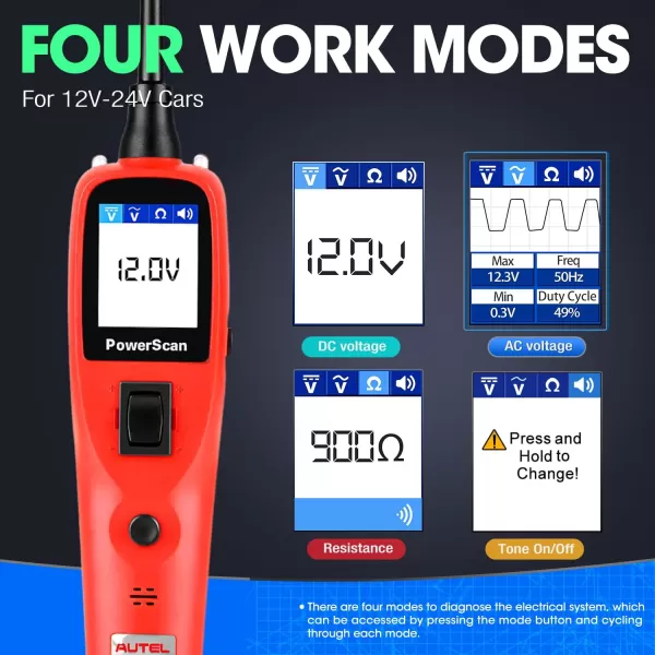 Autel PowerScan Automotive Circuit Tester, Power Circuit Probe Kit, Digital Multimeter/Relay &amp; Diode Resistance Tool, for Frequency/Duty Cycle/Voltage Test, Activating Component, w/ 20ft Cable