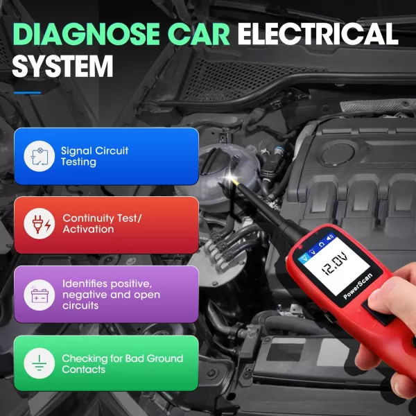 Autel PowerScan Automotive Circuit Tester, Power Circuit Probe Kit, Digital Multimeter/Relay &amp; Diode Resistance Tool, for Frequency/Duty Cycle/Voltage Test, Activating Component, w/ 20ft Cable