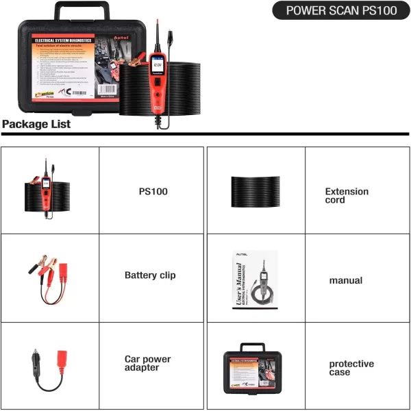 Autel PowerScan PS100 Power Circuit Probe Kit - 12V 24V Car Circuit System Diagnostic Tool, Automotive Circuit Tester with 20ft Extension Cable, Easy to Read AC/DC Current Resistance